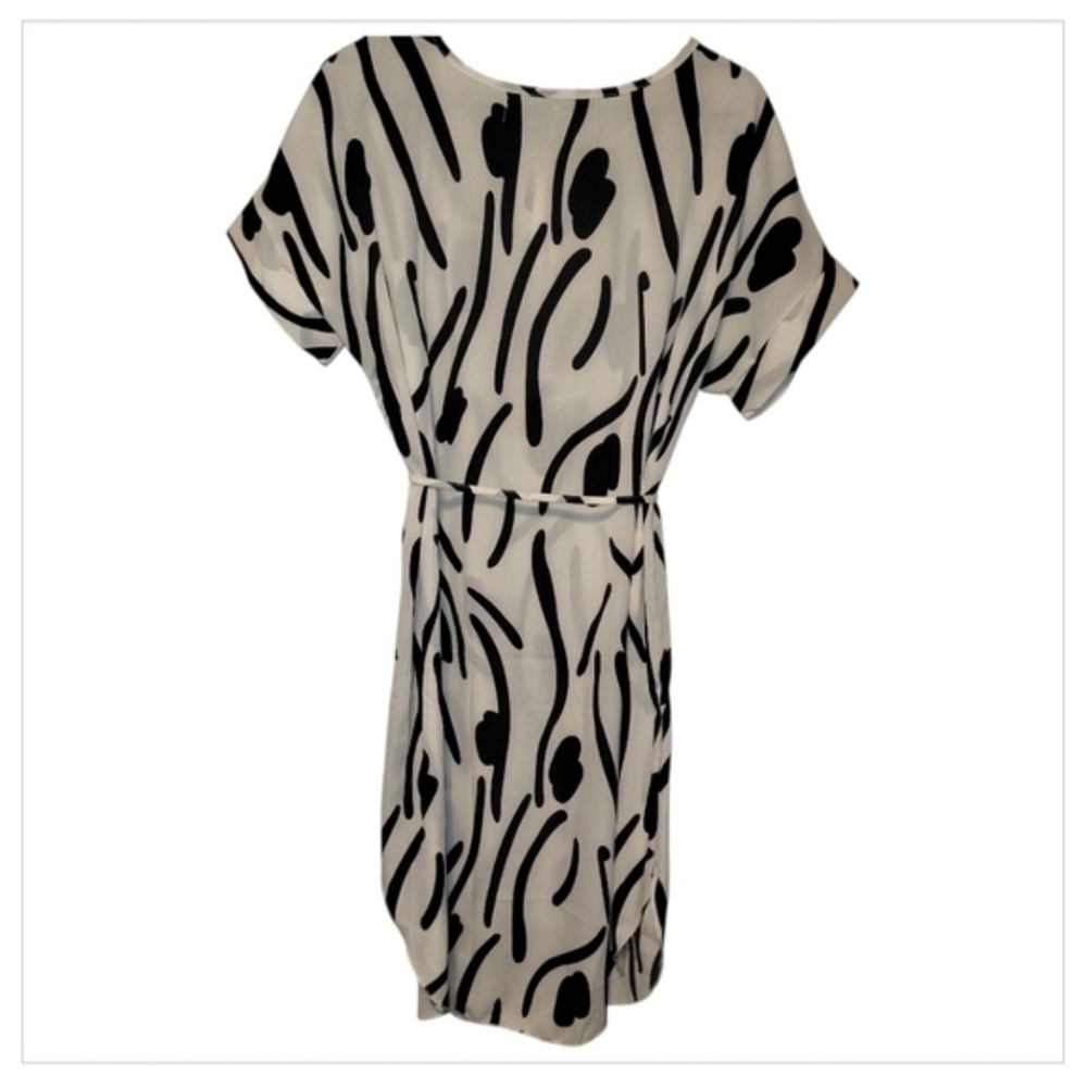 Cherie Bliss Abstract Black White Midi Dress Zip Front Office L - Picture 2 of 6